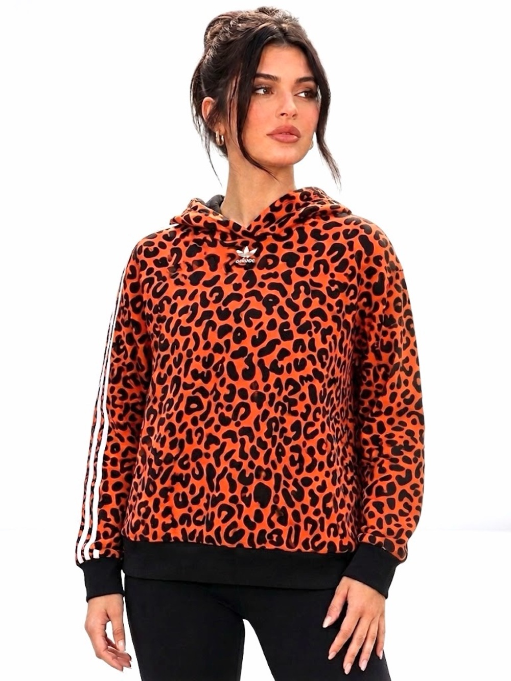 Adidas Originals Orange Black Leopard Print Hoodie Sweatshirt Streetwear Large